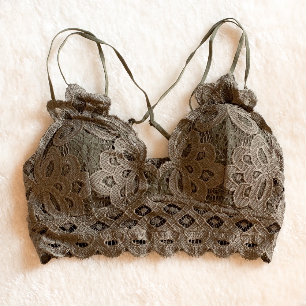Queen's Lace Bralette in Olive - Picture 1 of 3